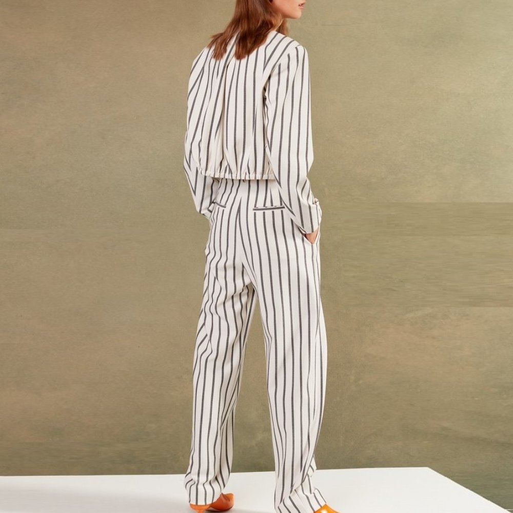 NWT Tibi Lucci Stripe Sculpted Long Sleeve Twill Blouse Cropped Top XXS XS S